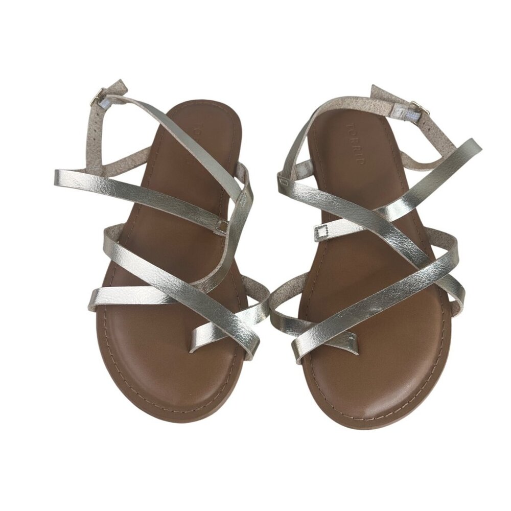 Torrid Metallic Silver Strappy Sandals With Adjustable Ankle Strap Size 8.5WW